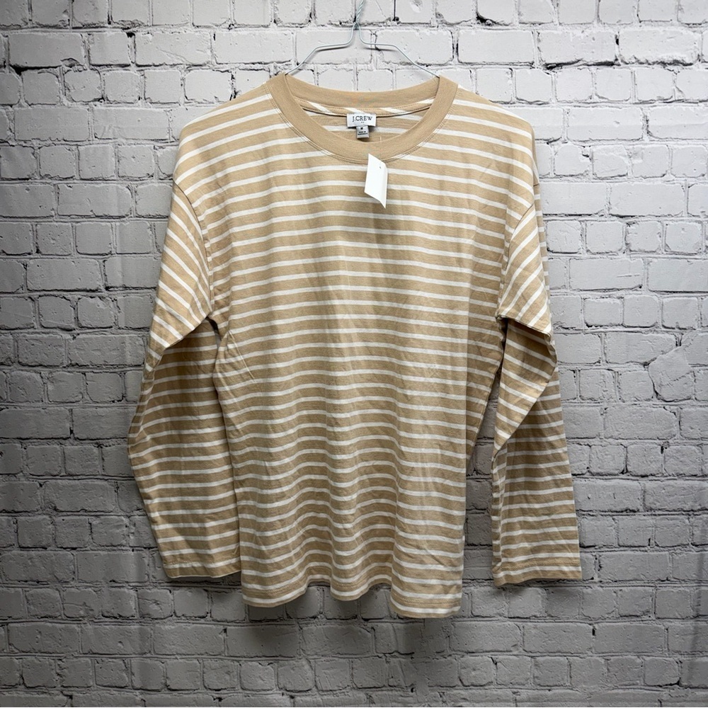 J. Crew factory Beige and White Striped Long Sleeve Tee